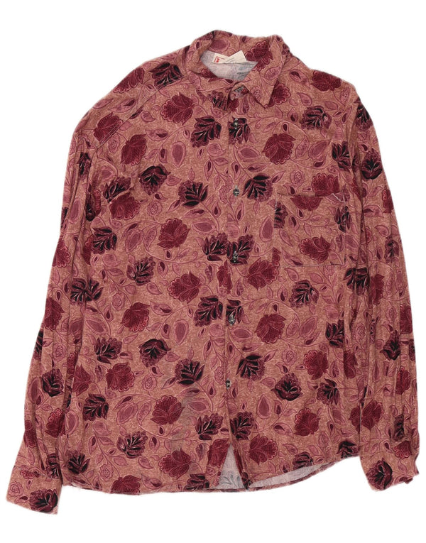 vintage Chemise Homme Taille 39/40 Coton Floral Bordeaux Moyen