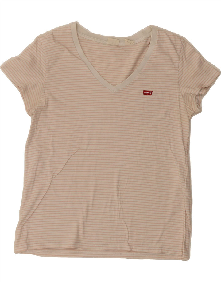 LEVI'S Womens T-Shirt Top UK 12 Medium White Striped Vintage Levi's and Second-Hand Levi's from Messina Hembry 