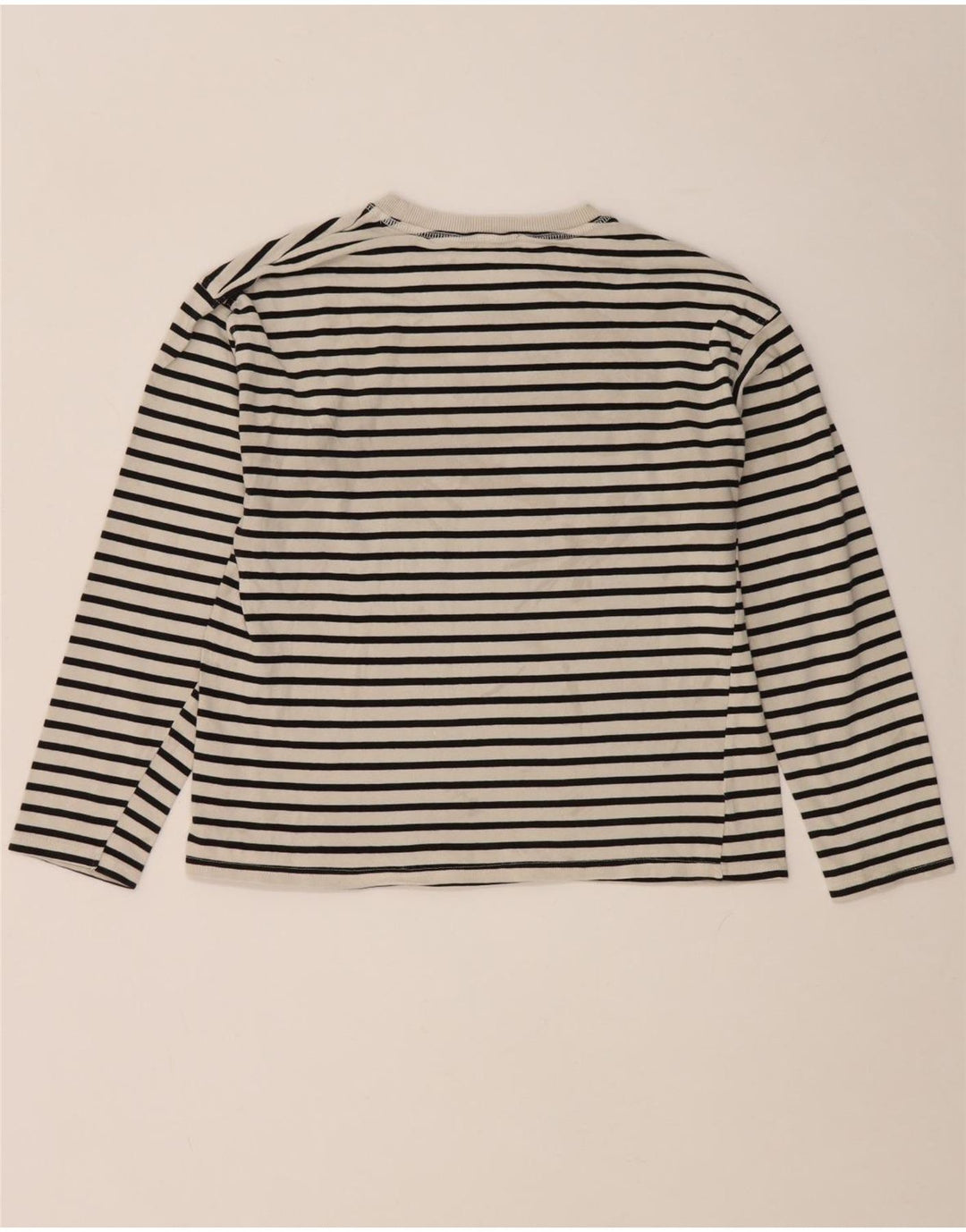 Zara Femme Top Manches Longues UK 10 Petit Rayé Blanc