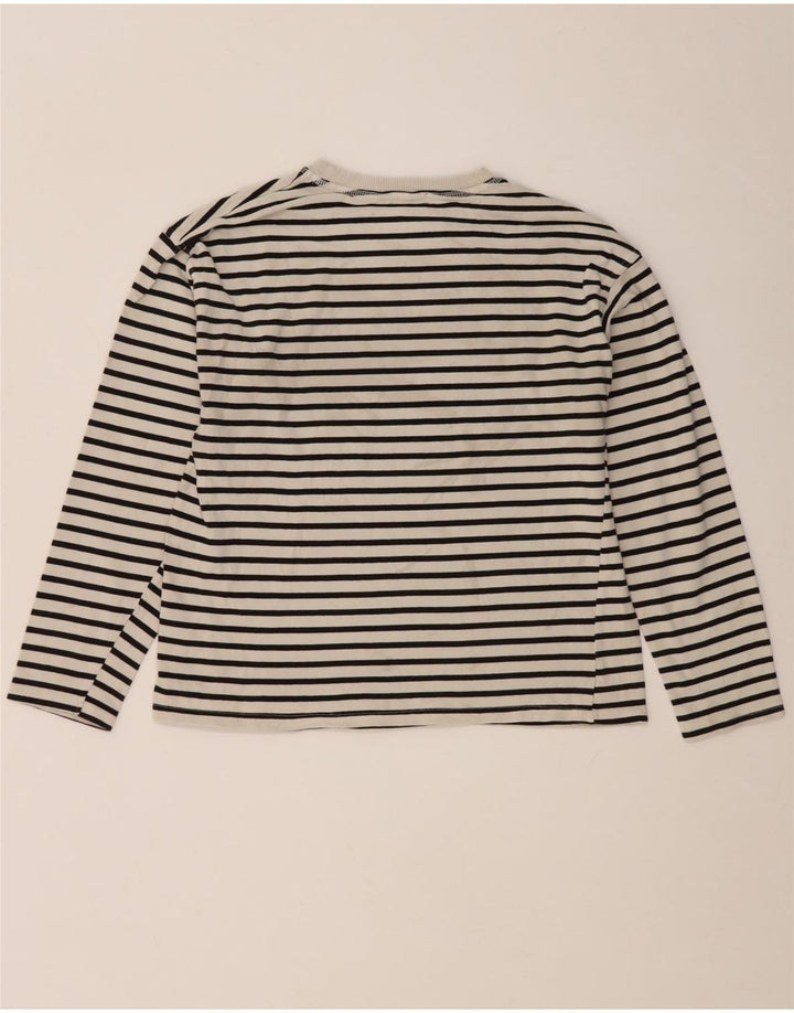 Zara Femme Top Manches Longues UK 10 Petit Rayé Blanc