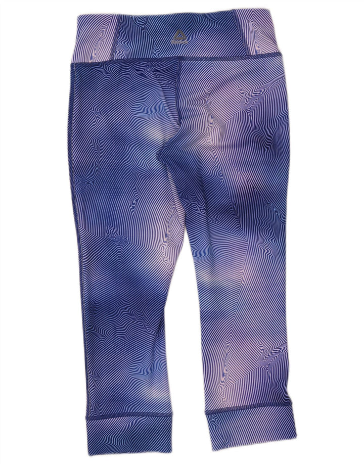 Reebok Femmes Capri Leggings UK 8/10 Petit Bleu Rayé