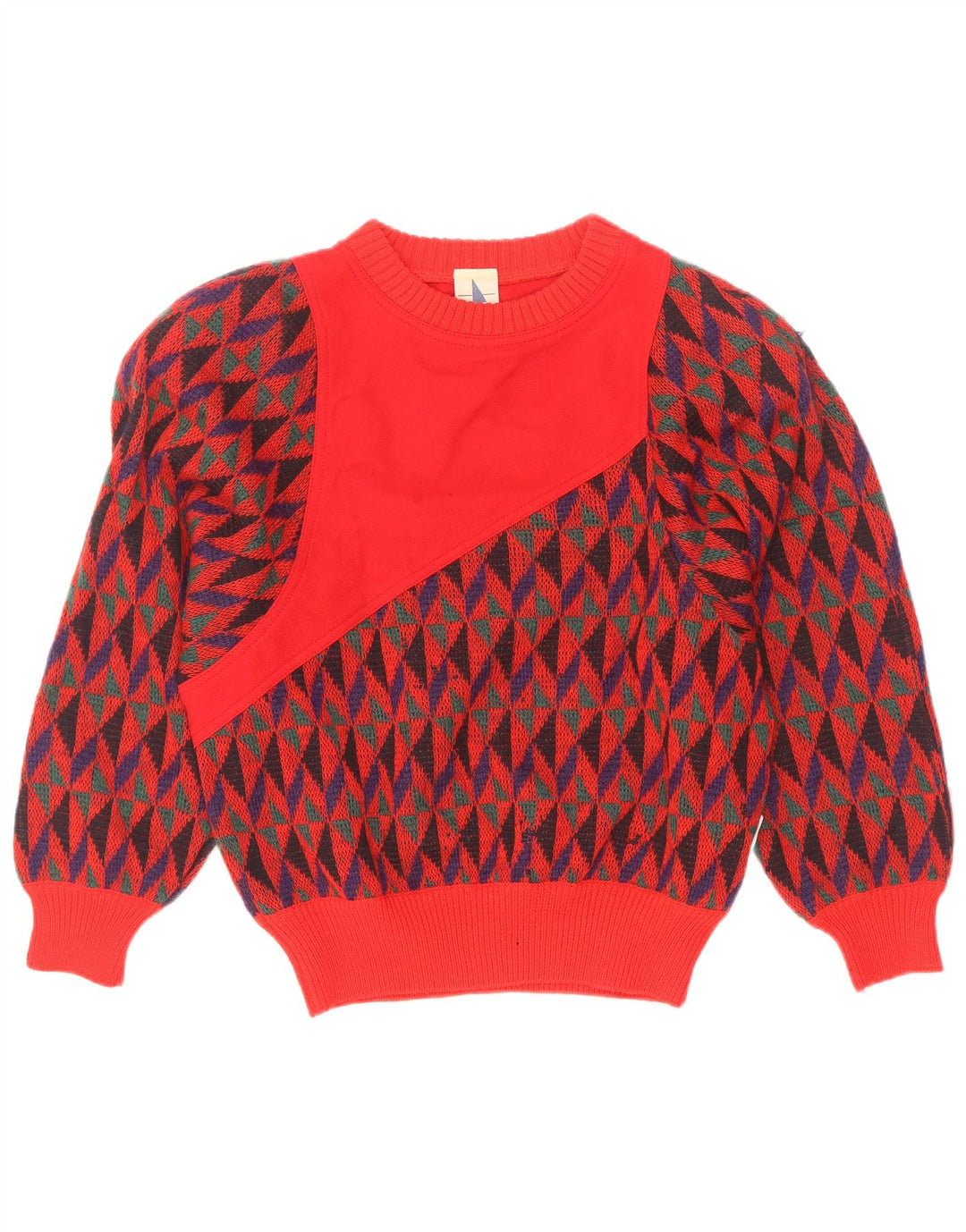 Skipper's Pull Col Bateau Femme IT 42 Laine Géométrique Rouge Moyen