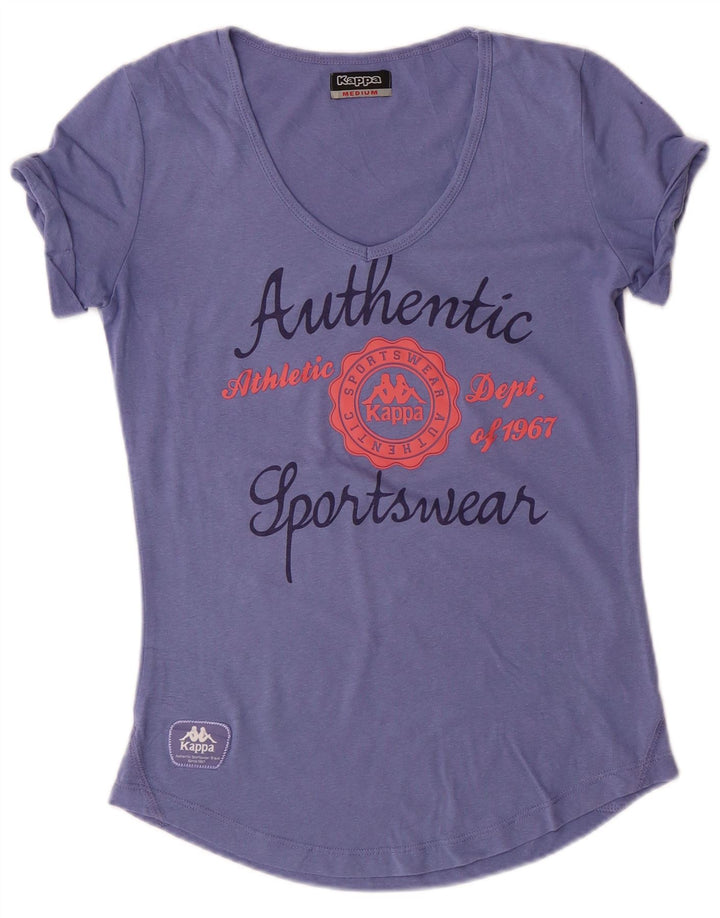 KAPPA T-Shirt Graphique Femme UK 12 Bleu Moyen Coton