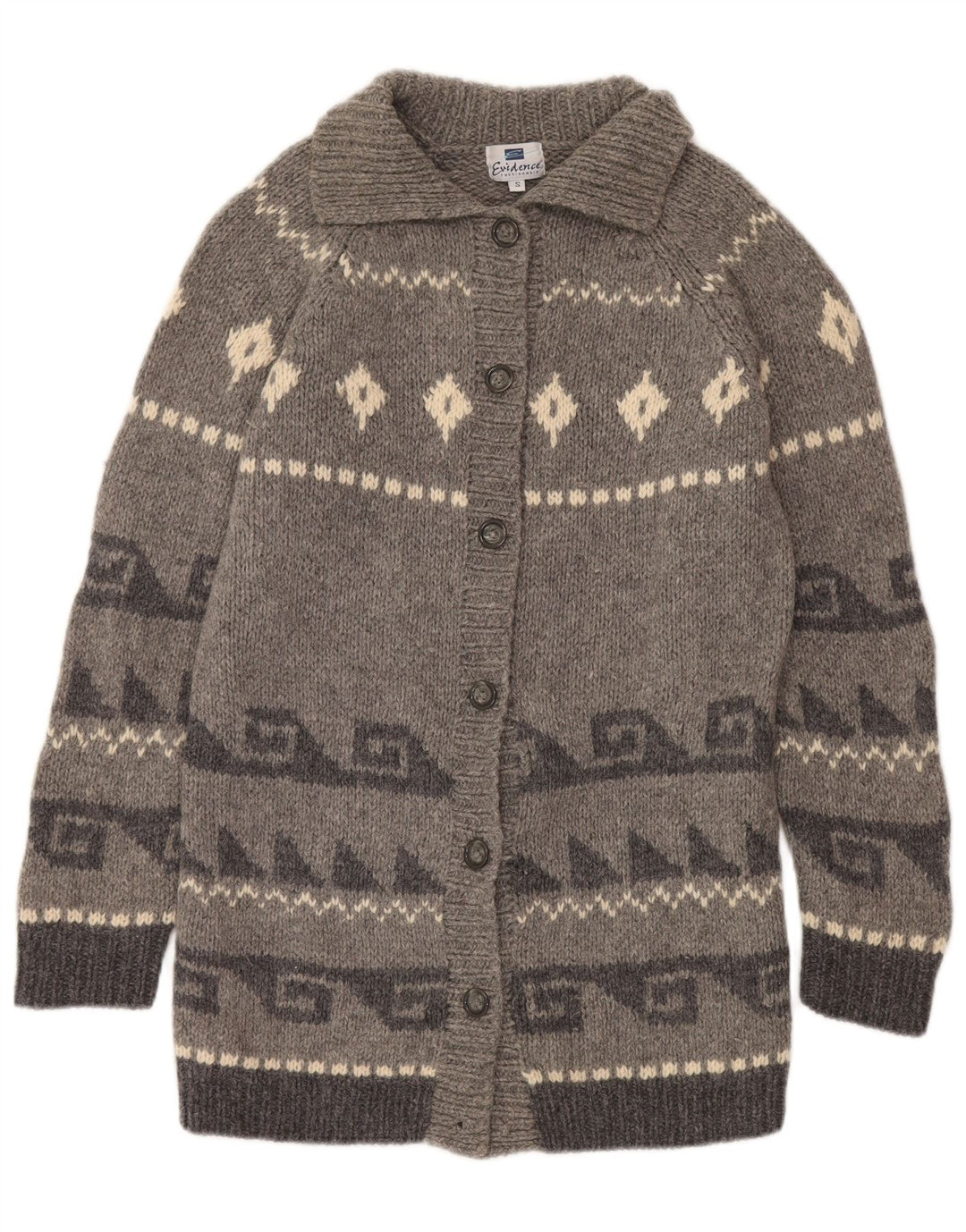 Evidence Cardigan long pour femme en laine Fair Isle Gris Taille 43