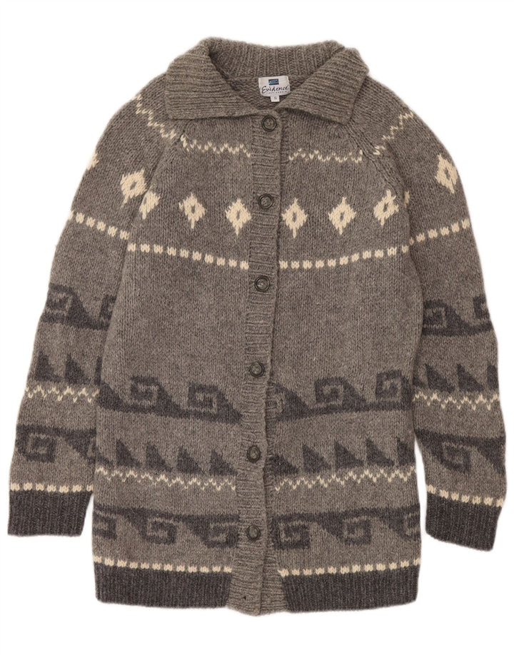 Evidence Cardigan long pour femme en laine Fair Isle Gris Taille 43