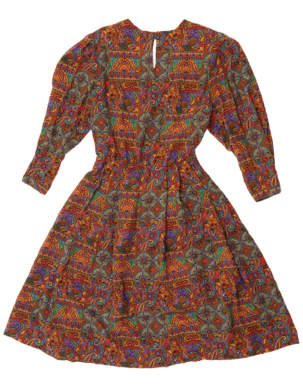 Vintage Womens Long Sleeve A-Line Dress UK 12 Medium Multicoloured Paisley