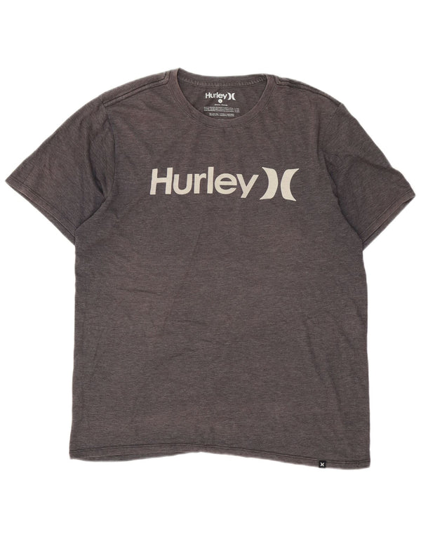 Hurley Mens Graphic T-Shirt Top Large Gris Moucheté Coton
