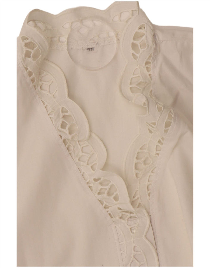 vintage Femme Chemise À Manches Courtes Blouse EU 38 Blanc Moyen