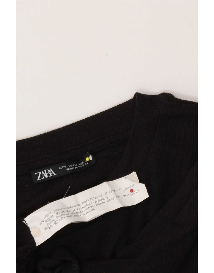 Zara Womens Crop Blouse Top UK 12 Moyen Noir Polyester