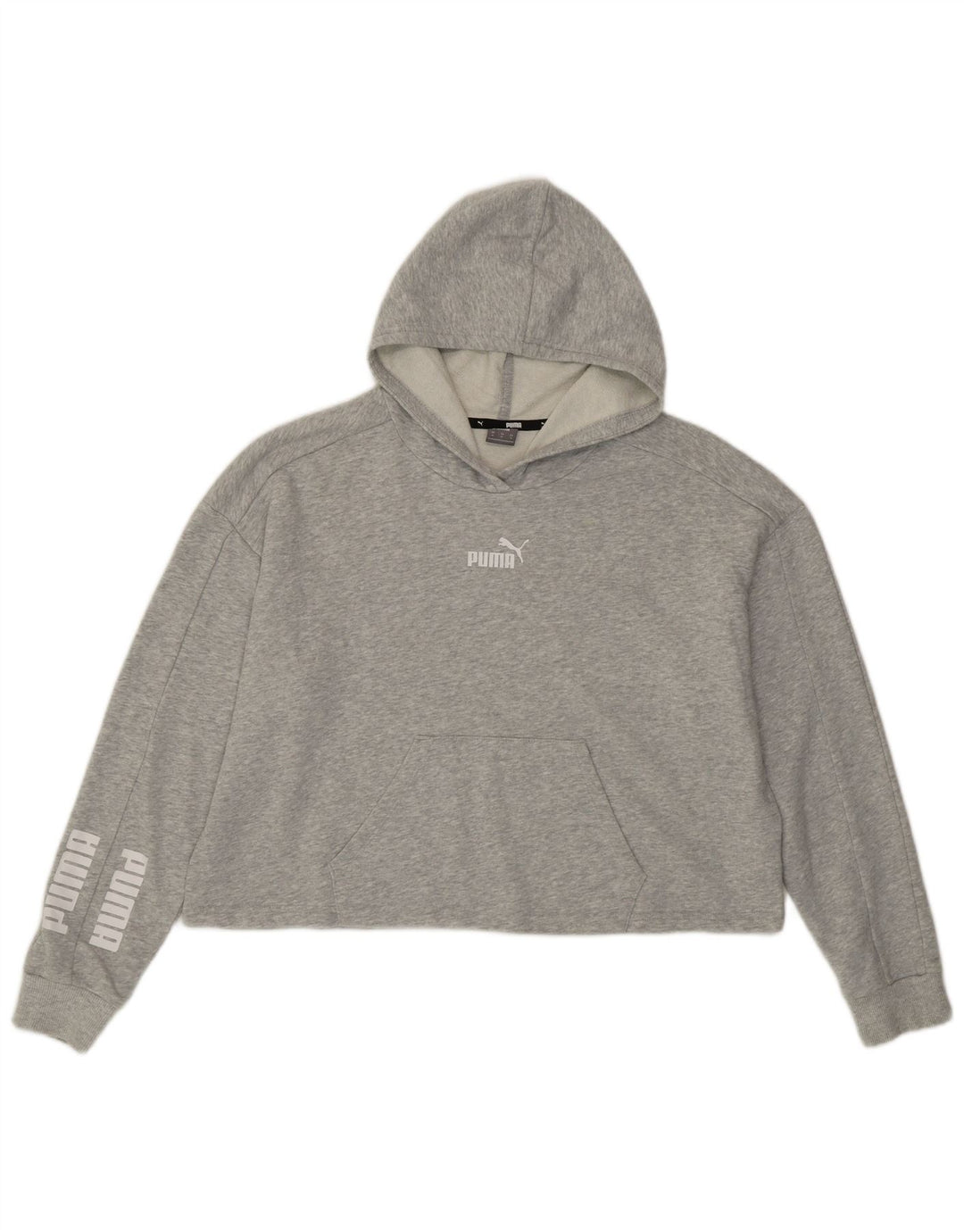 Puma Pull à capuche surdimensionné Crop Graphic pour femme UK 44 Gris moyen Coton