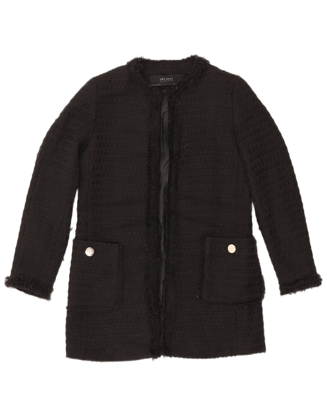 ZARA Veste blazer longue ouverte pour femme UK 10 Small Noir Polyester