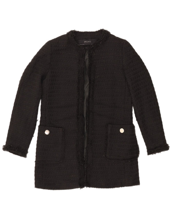 ZARA Veste blazer longue ouverte pour femme UK 10 Small Noir Polyester