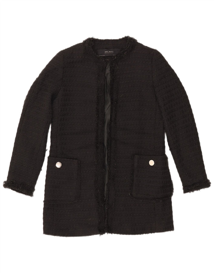 ZARA Veste blazer longue ouverte pour femme UK 10 Small Noir Polyester
