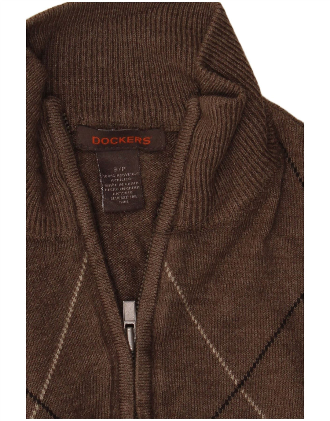 Dockers Pull col zippé pour homme Petit marron Argyle/Diamond Acrylique