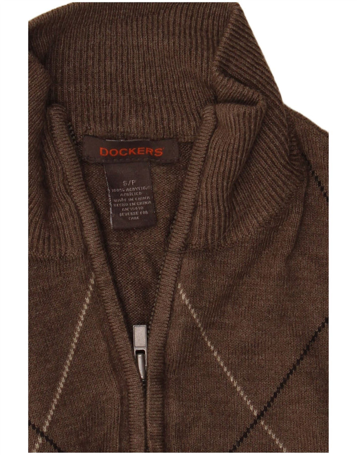 Dockers Pull col zippé pour homme Petit marron Argyle/Diamond Acrylique