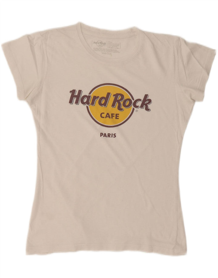 HARD ROCK CAFE T-shirt graphique Paris pour femme UK 10 Petit coton blanc