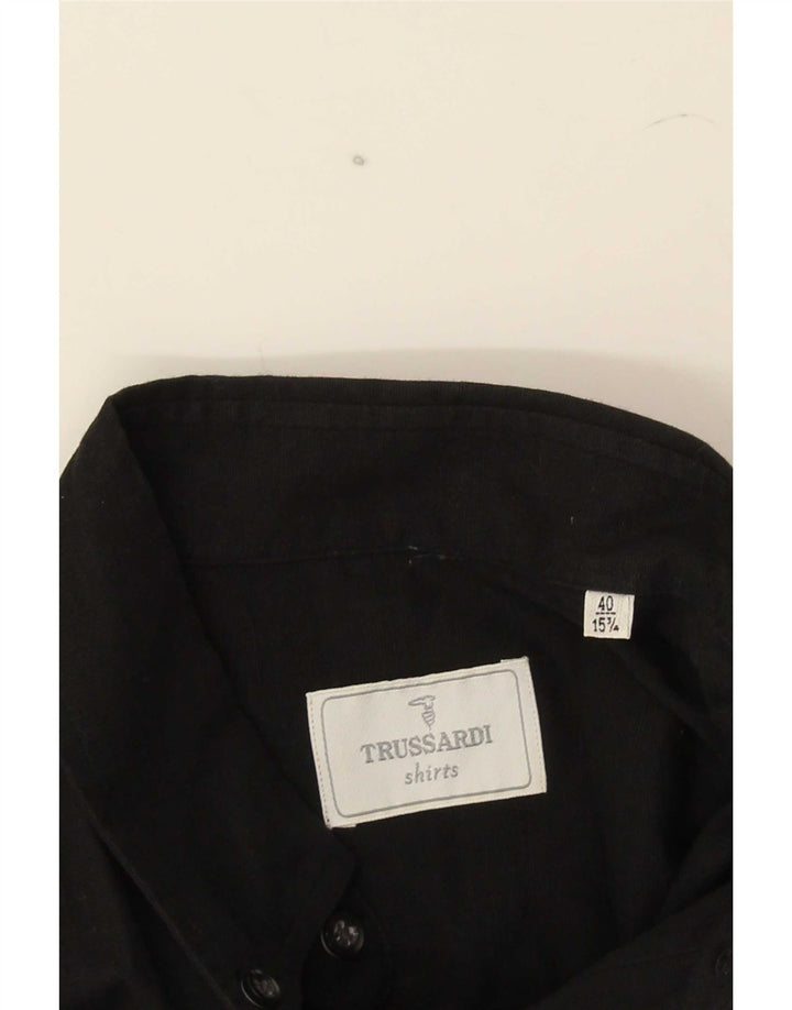 Trussardi Chemise à manches courtes pour homme Taille 40 151/2 Medium Noir