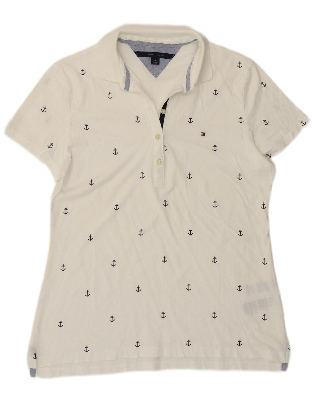 Tommy Hilfiger Polo Femme UK 12 Medium White Spotted Cotton Nautique