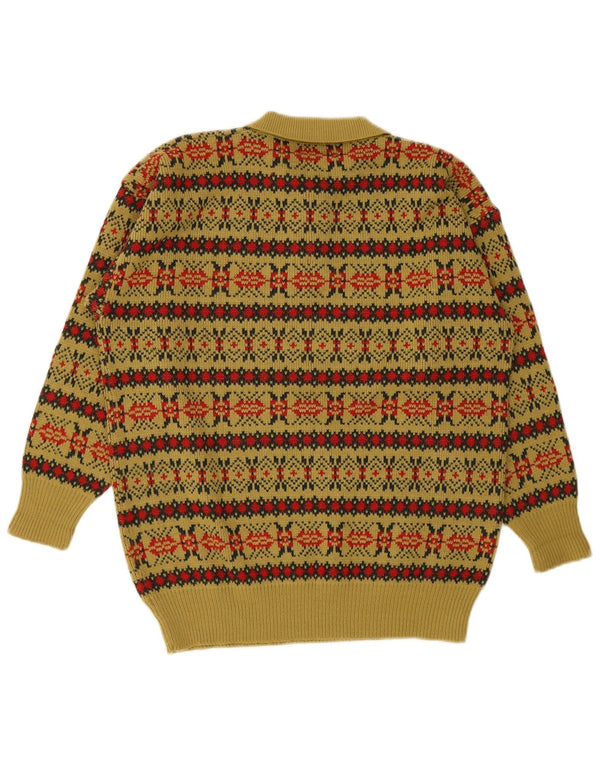 vintage Femme Polo Neck Jumper Pull UK 16 Grand Vert Fair Isle