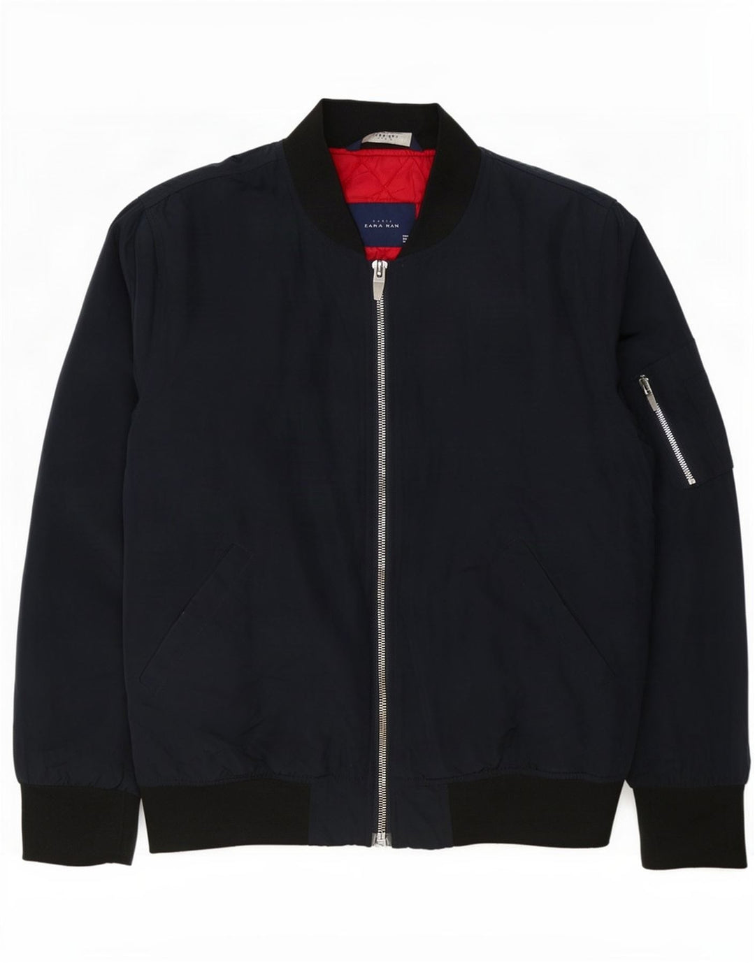 Zara Bomber Jacket Homme UK 40 Large Bleu Marine Colorblock Polyester