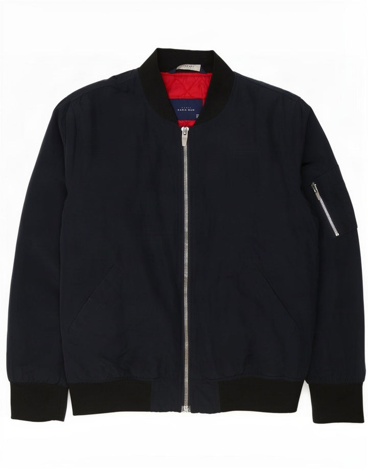 Zara Bomber Jacket Homme UK 40 Large Bleu Marine Colorblock Polyester