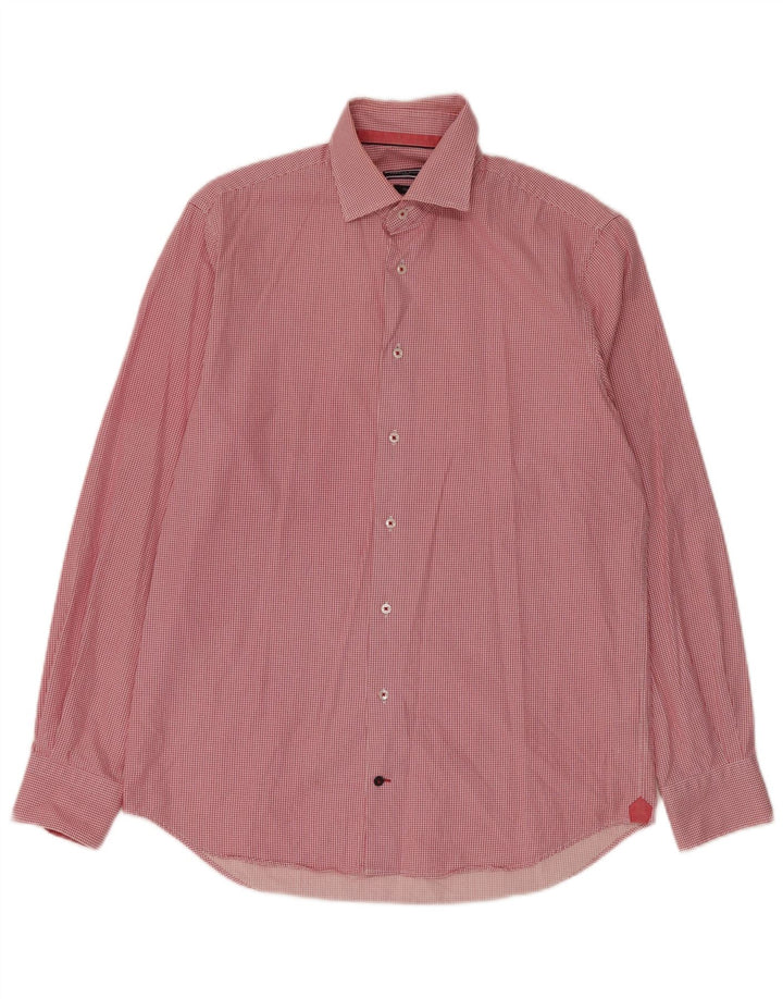 Tommy Hilfiger Chemise sur mesure pour homme Taille 39 15 1/2 Pied-de-poule rouge moyen