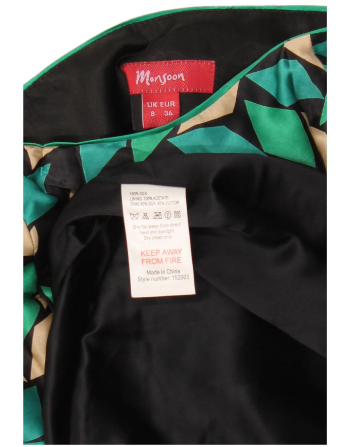 Monsoon Robe Bustier Femme UK 8 Petite Soie Géométrique Noire