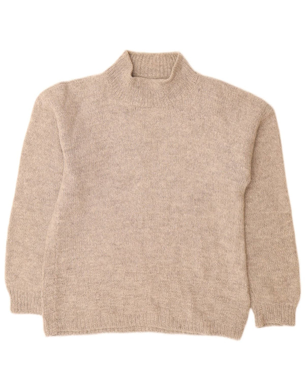 vintage Womens Turtle Neck Jumper Sweater UK 14 Grand Gris Moucheté