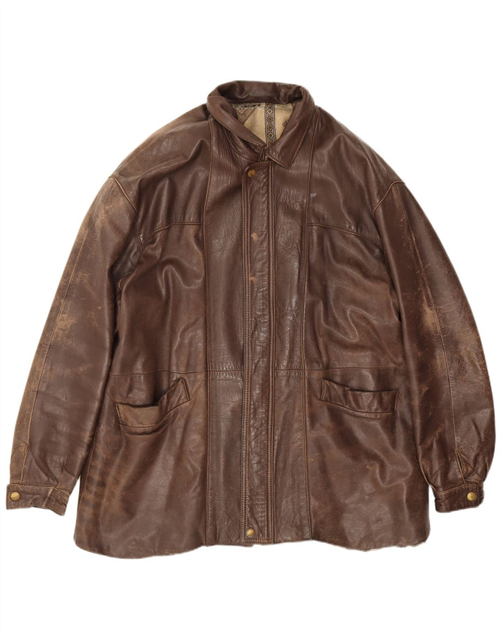 veste en cuir homme vintage UK 44 2XL Marron
