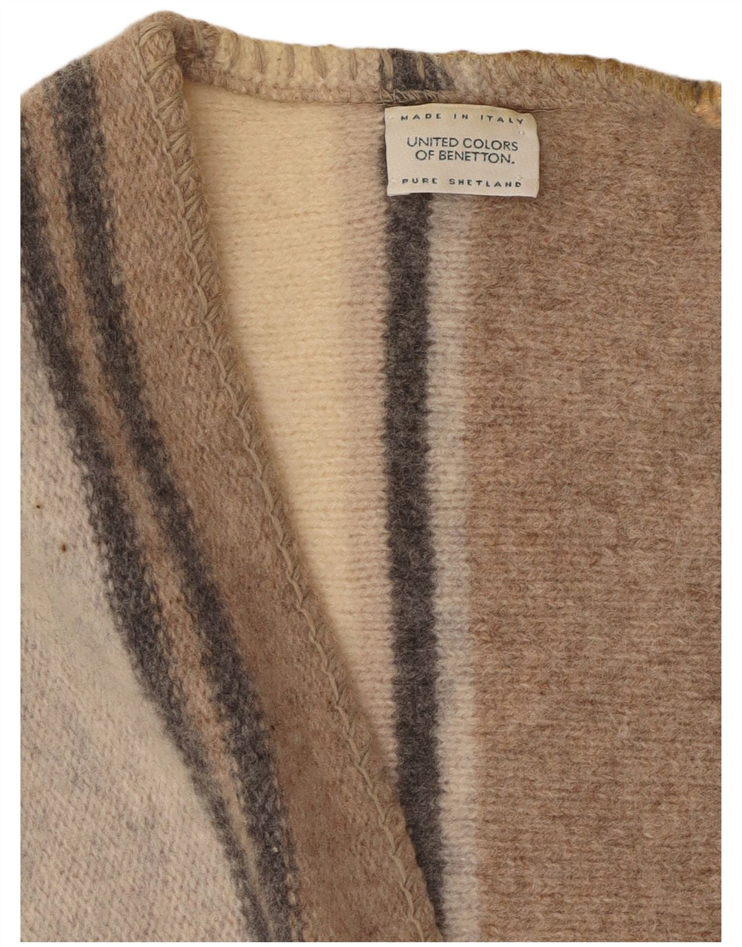 Benetton Pull Cardigan sans Manches Femme UK 16 Grande Laine Multicolore