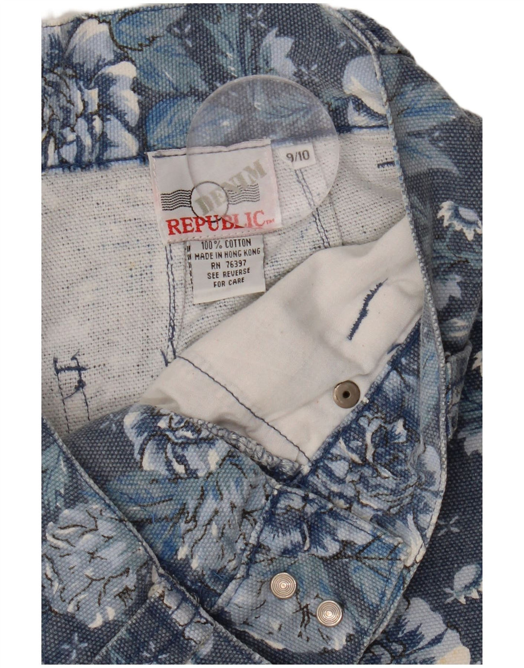 Short en jean taille haute VINTAGE filles 9-10 ans W26 bleu marine fleuri