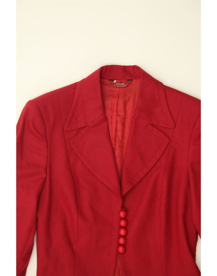 SISLEY Womens 5 Button Blazer Jacket UK 10 Small Red Virgin Wool Vintage Sisley and Second-Hand Sisley from Messina Hembry 