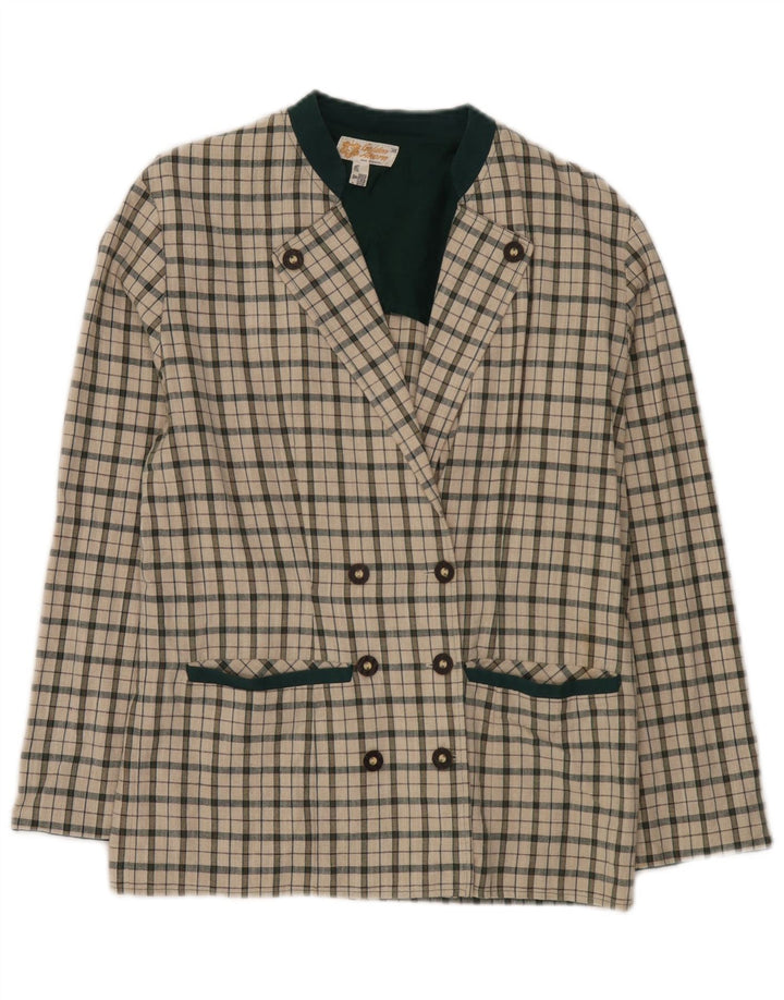 vintage Femme Double Breasted Blazer Veste EU 38 Moyen Off White Check