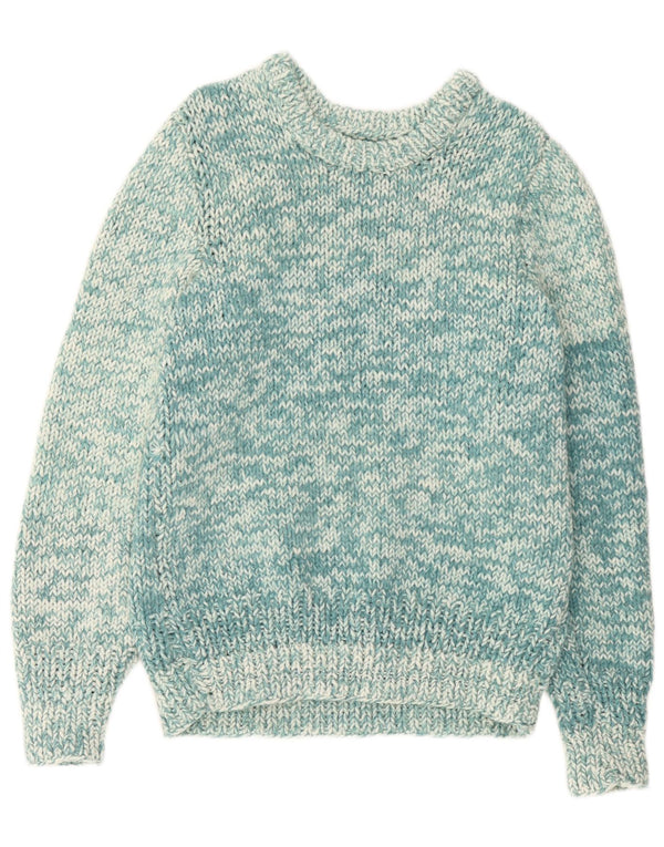 vintage Mens Boat Neck Jumper Pull Petit Turquoise Moucheté