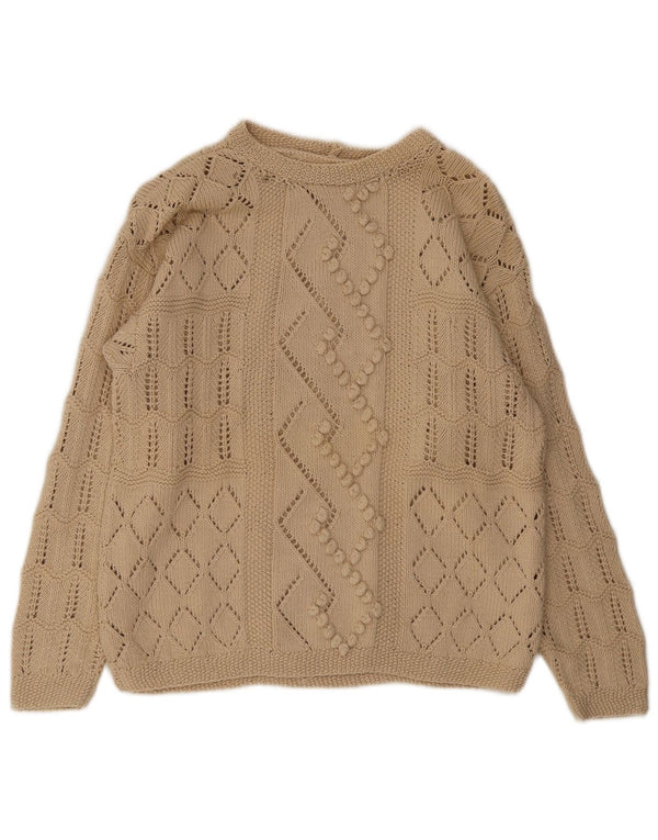 vintage Femmes Bateau Cou Jumper Pull UK 14 Beige Moyen