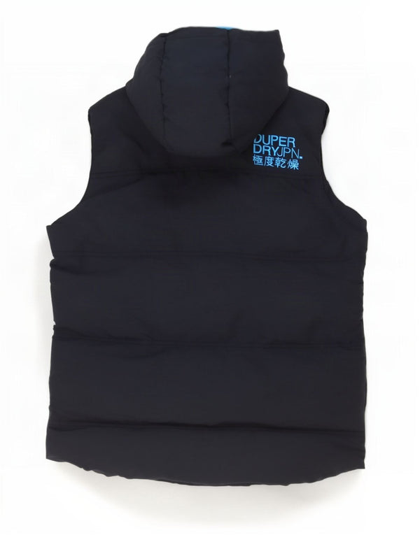 Superdry Gilet matelassé à capuche graphique pour hommes UK 38 Medium Navy Blue Nylon
