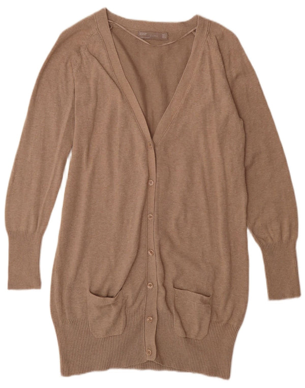 Zara Womens Longline Cardigan Sweater UK 14 Grand Coton Beige