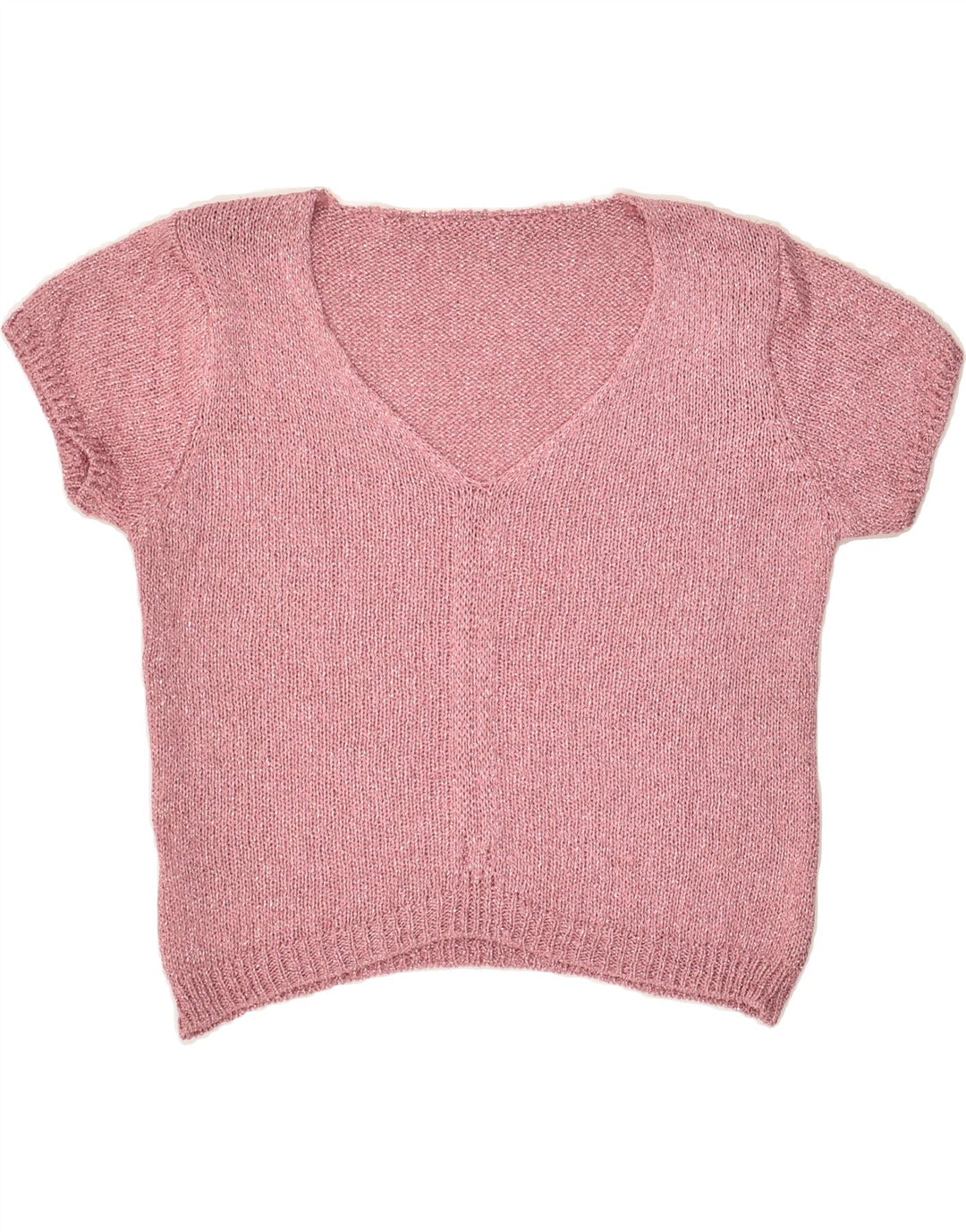 VINTAGE Womens Short Sleeve V-Neck Jumper Sweater UK 10 Small Pink Viscose | Vintage Vintage | Thrift | Second-Hand Vintage | Used Clothing | Messina Hembry 
