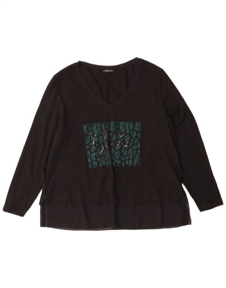 Fiorella Rubino Haut graphique à manches longues pour femme UK 14 Coton noir moyen