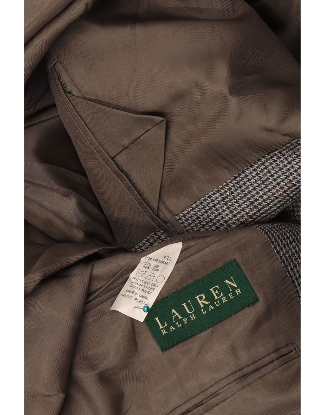 Ralph Lauren Veste blazer à 2 boutons pour homme UK 42 Grande soie pied-de-poule gris