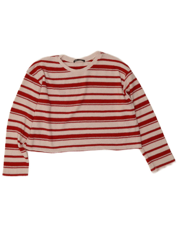 Zara Pull court à col bateau pour femme UK 14 Medium Blanc rayé
