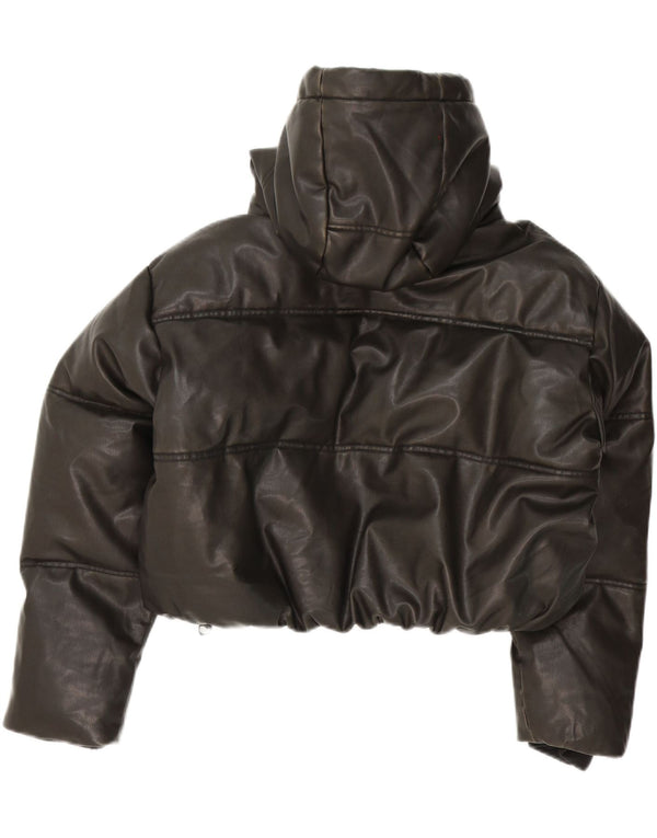 Zara Veste matelassée surdimensionnée à capuche en simili cuir pour femme UK 14 Noir moyen