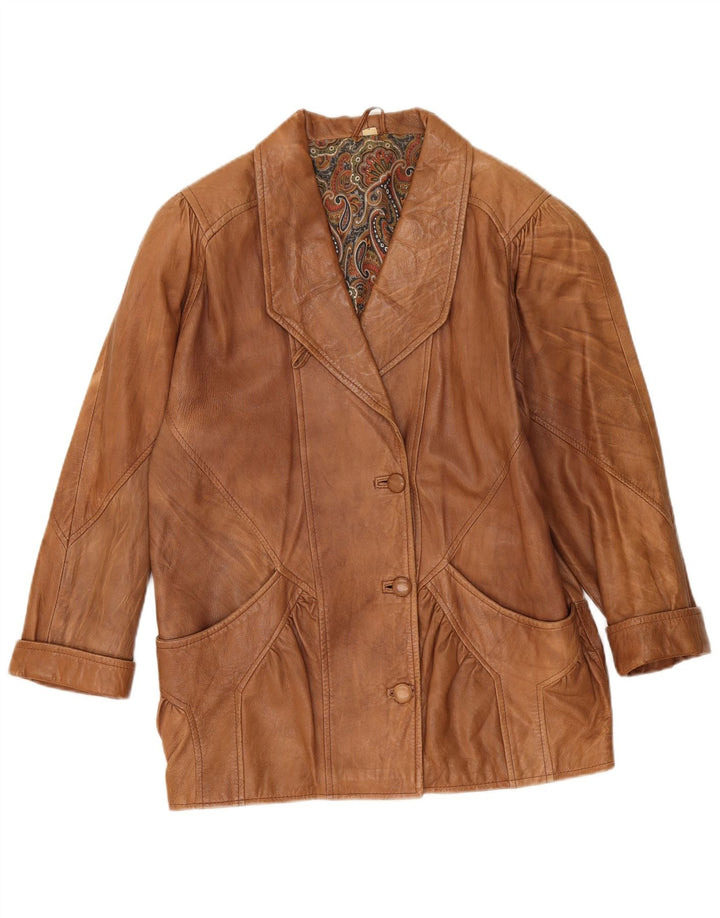 Veste en cuir surdimensionnée femme vintage UK 10 Petit Beige