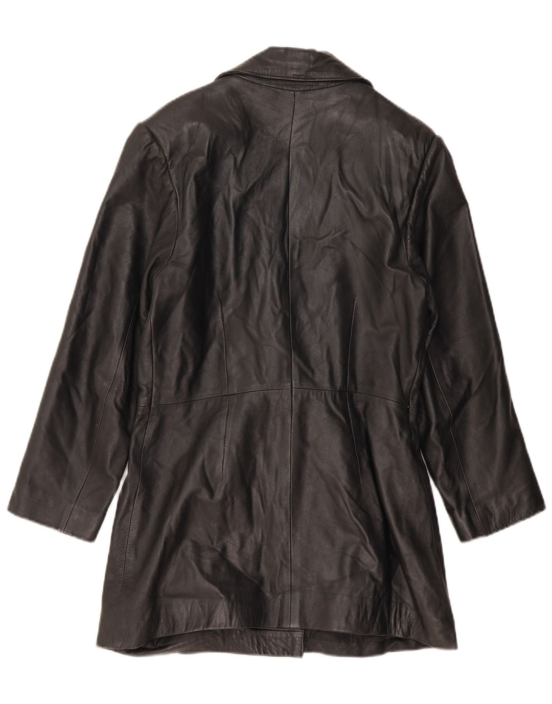 VINTAGE Manteau en cuir femme UK 14 Grand cuir noir