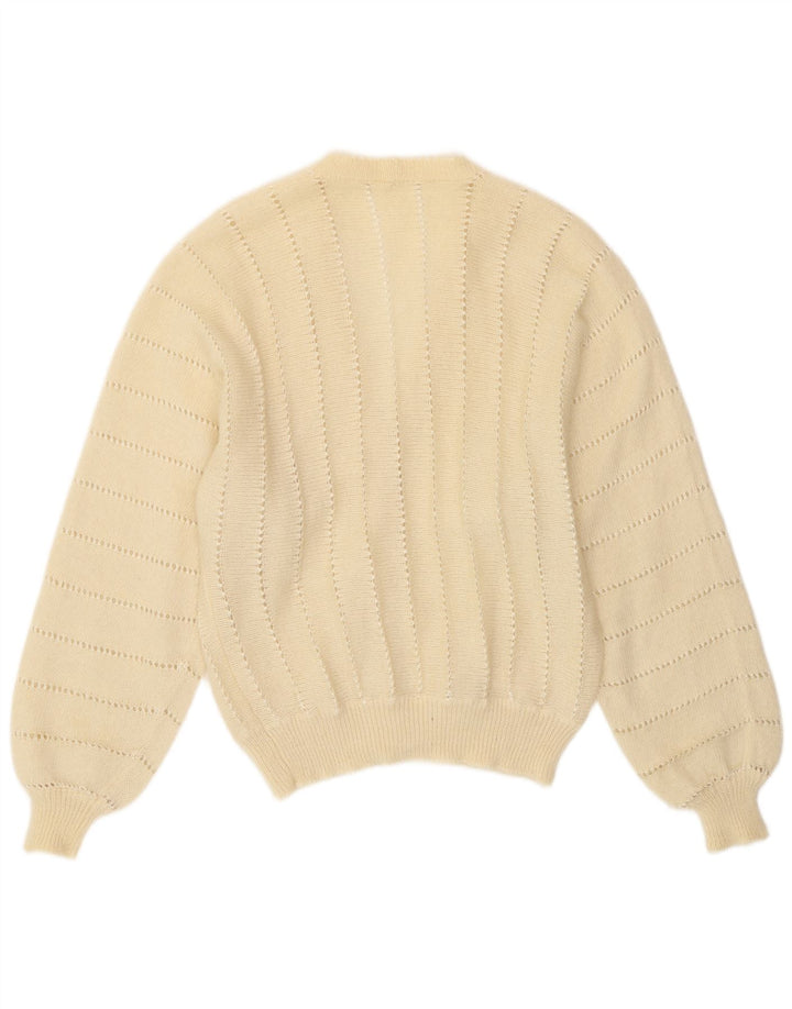 vintage Femme Cardigan Pull UK 14 Moyen Off White