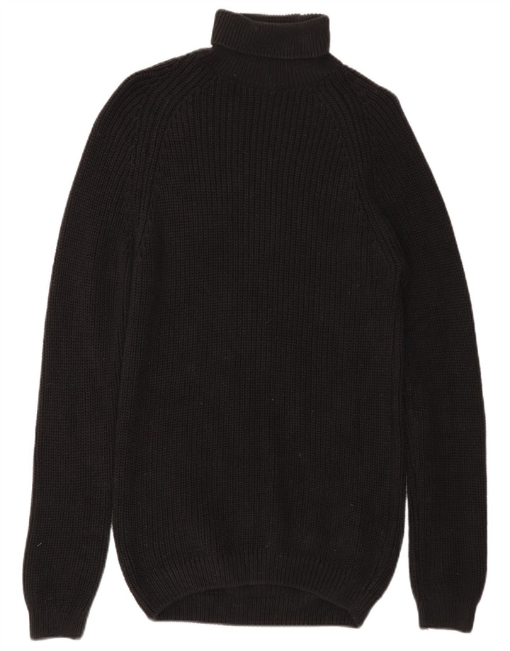 ZARA Pull long à col roulé pour femme UK 14 en coton noir moyen
