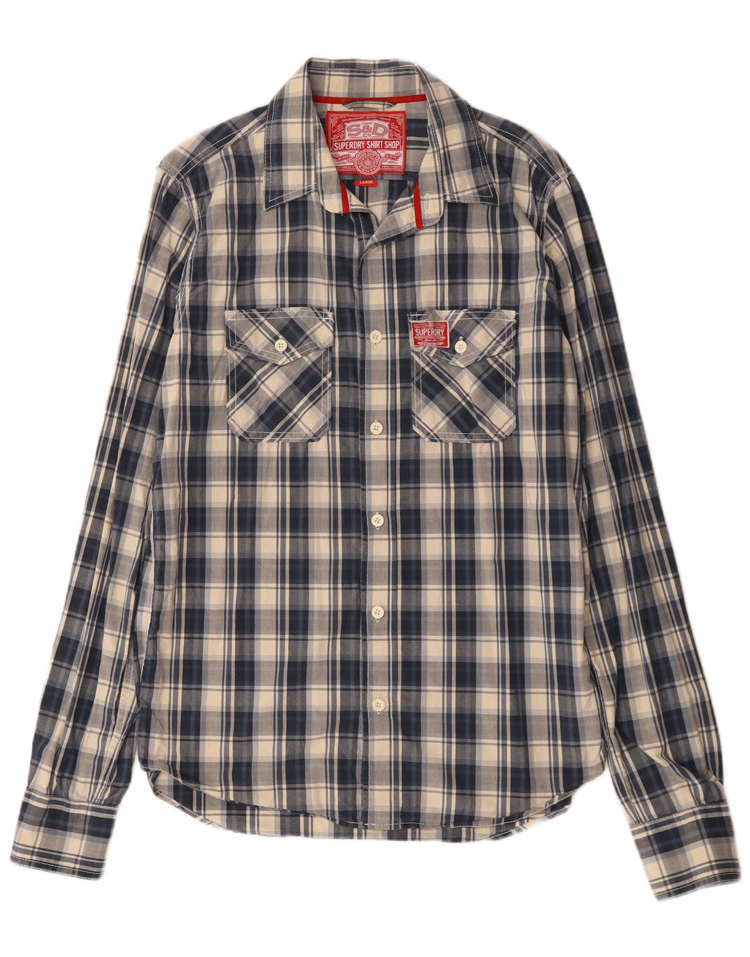 Superdry Chemise Homme Grand Carreaux Bleu Marine En Coton