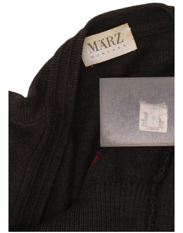 Marz Cardigan Homme Pull Large Gris Géométrique Laine Vierge