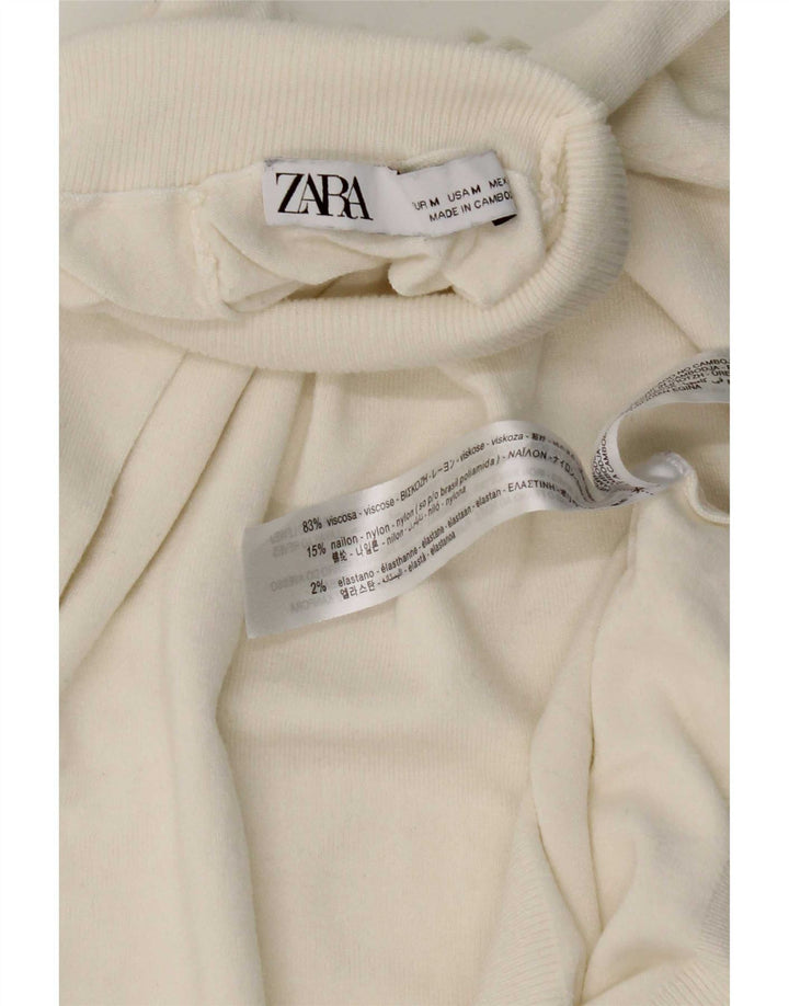 Zara Pull à manches courtes et col roulé pour femme UK 12 Blanc moyen
