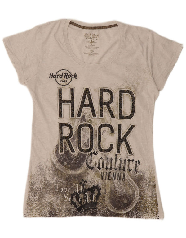 Hard Rock Cafe Vienna T-shirt graphique pour femme UK 14 Large Blanc cassé